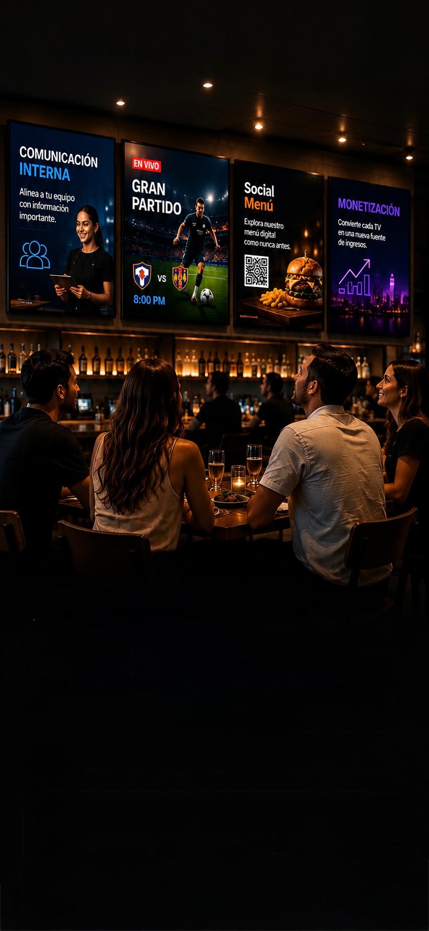 OnDiNets – Restaurante con pantallas digitales mostrando contenido