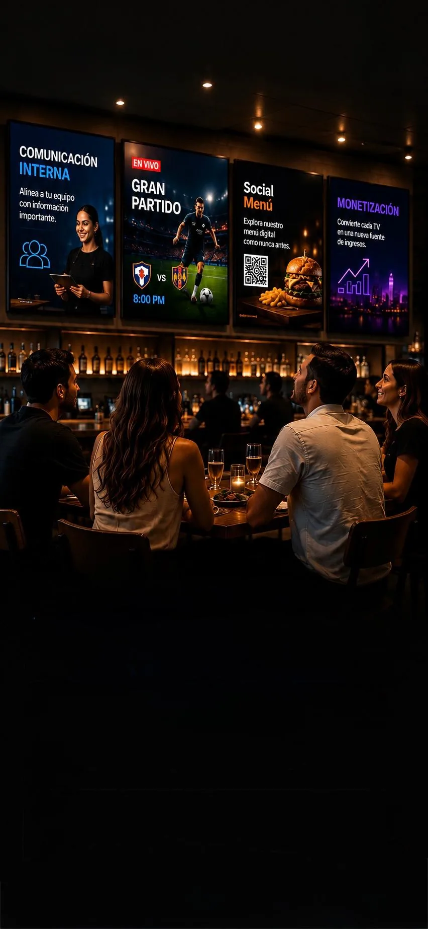 OnDiNets – Restaurante con pantallas digitales mostrando contenido